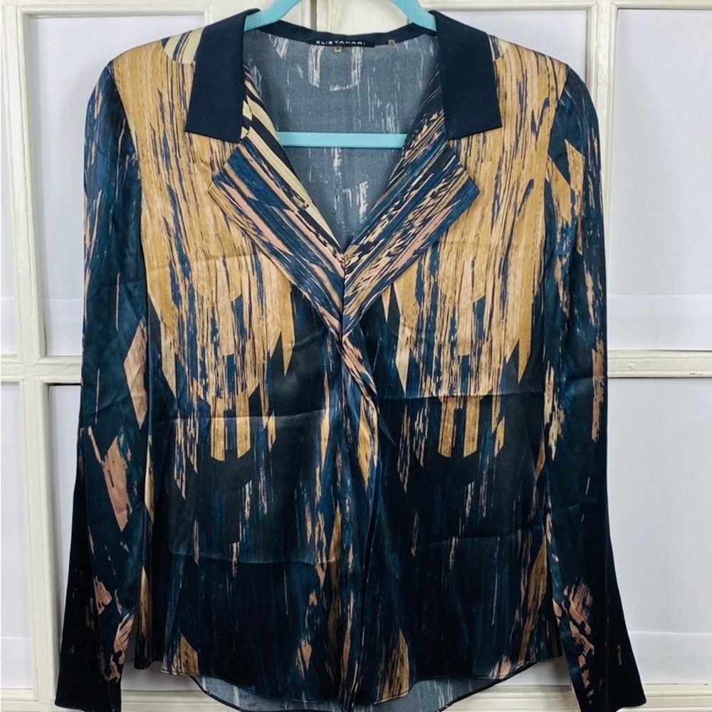 Tahari Abstract Print Silk Blouse Top Shirt